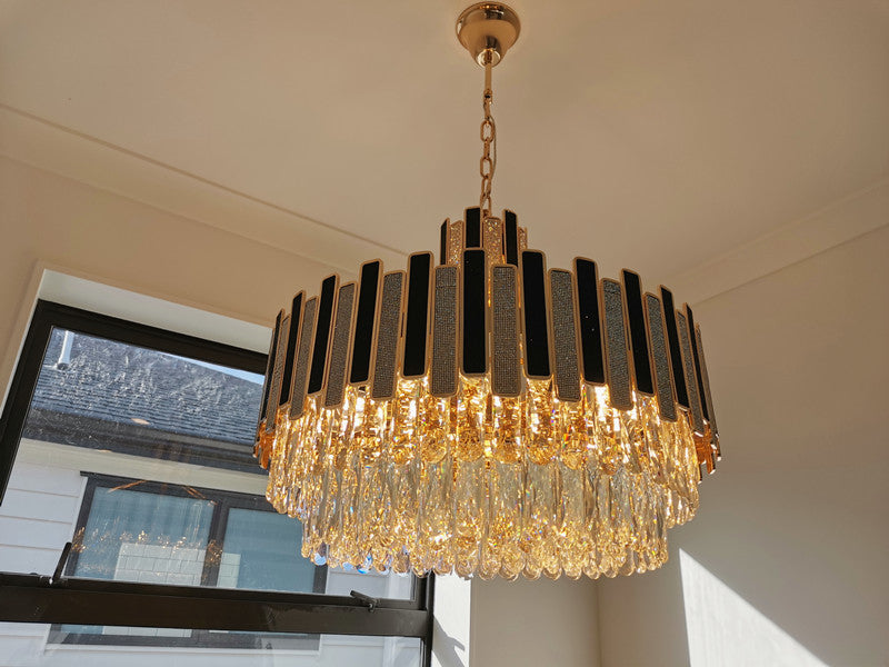 Luxury Crystal Pendant Light, Black with Gold Frame P310-60cm - Galaxy Lighting NZ