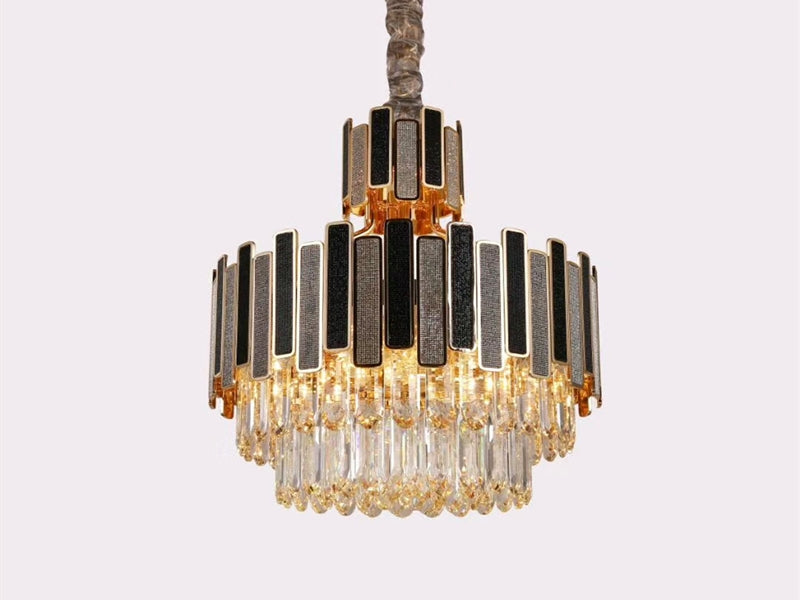 Luxury Crystal Pendant Light, Black with Gold Frame P310-60cm - Galaxy Lighting NZ