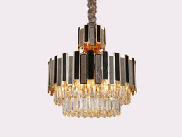 Luxury Crystal Pendant Light, Black with Gold Frame P310-60cm - Galaxy Lighting NZ