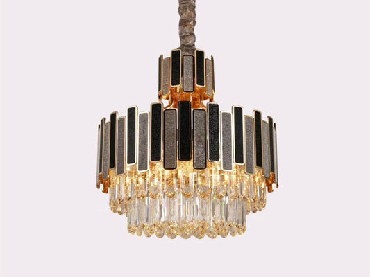 Luxury Crystal Pendant Light, Black with Gold Frame P310-60cm - Galaxy Lighting NZ