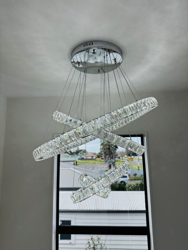 Color Change LED Crystal Pendant Light P312-4Rings - Galaxy Lighting NZ