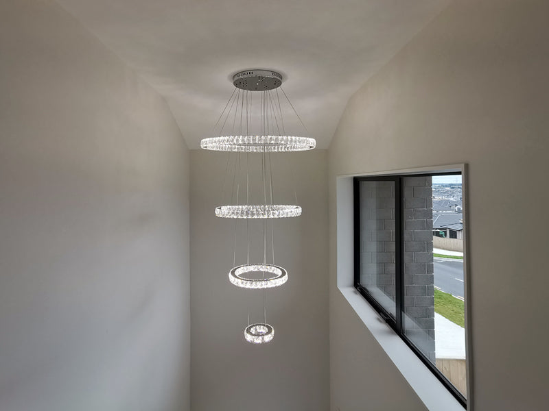 Color Change LED Crystal Pendant Light P312-4Rings - Galaxy Lighting NZ