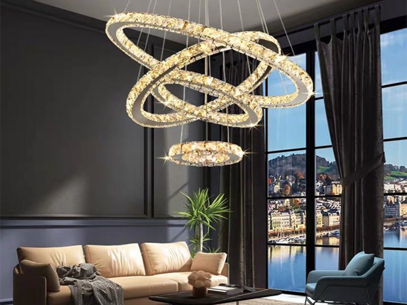 Color Change LED Crystal Pendant Light P312-4Rings - Galaxy Lighting NZ