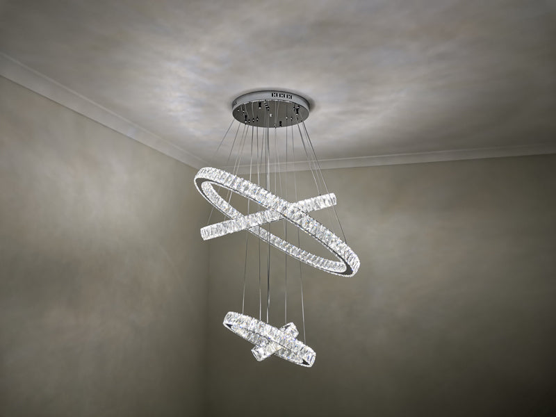 Color Change LED Crystal Pendant Light P312-4Rings - Galaxy Lighting NZ