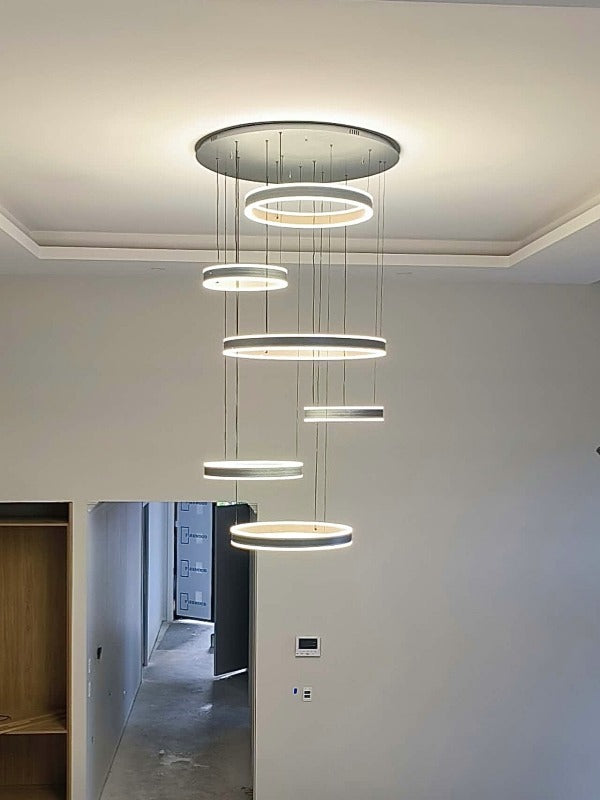 Remote Control Grey and Gold Color Change LED Drop Light P369-6Rings - Galaxy Lighting NZ