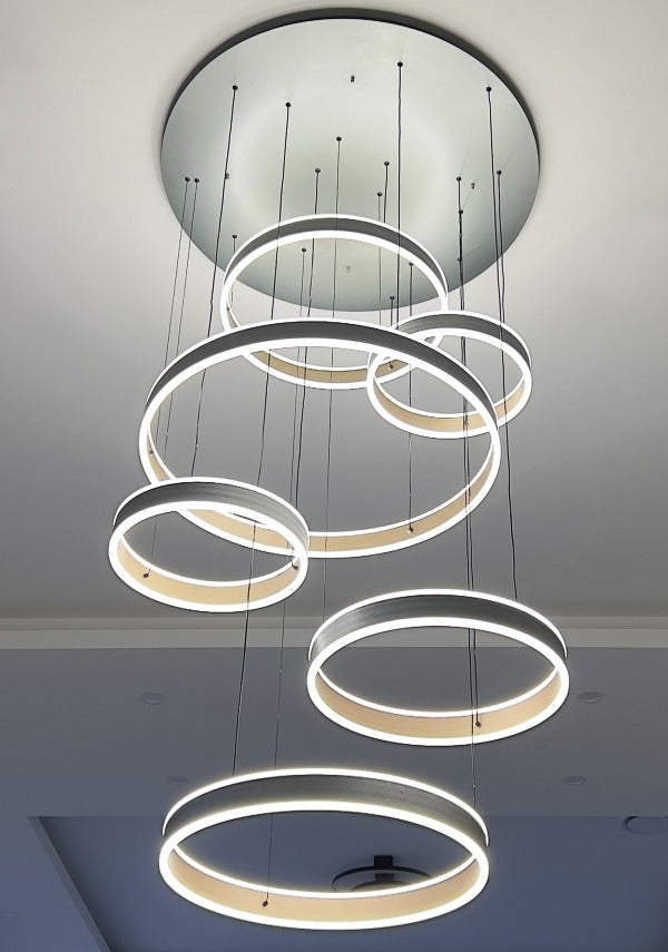 Remote Control Grey and Gold Color Change LED Drop Light P369-6Rings - Galaxy Lighting NZ