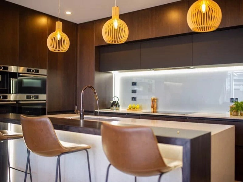 Wooden Pendant Light, Three Sizes P401-20cm(DEM0) - Galaxy Lighting NZ