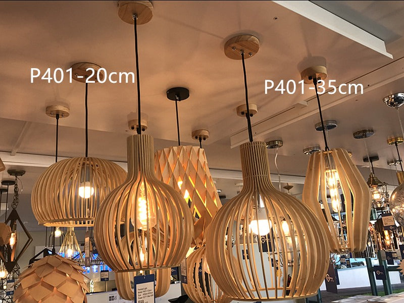 Wooden Pendant Light, Three Sizes P401-20cm(DEM0) - Galaxy Lighting NZ