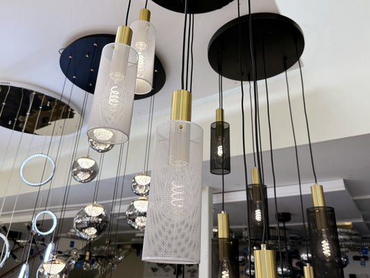 7Lampshades Vintage White Finish With Gold Drop Light, Two Colors P442-50cm(DEMO) - Galaxy Lighting NZ