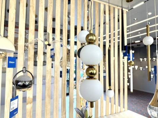 FREE LIFTING Gold Colour LED Pendant Light/Bedside Feature Light P453 - Galaxy Lighting NZ