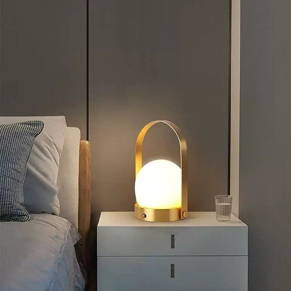 Brushed Brass With Opal Glass Table/Battery Light T209 - Galaxy Lighting NZ