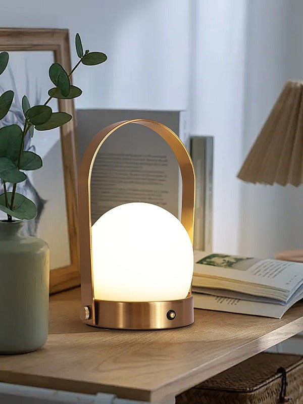 Brushed Brass With Opal Glass Table/Battery Light T209 - Galaxy Lighting NZ