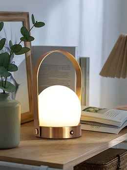 Brushed Brass With Opal Glass Table/Battery Light T209 - Galaxy Lighting NZ