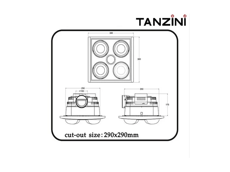 Tanzini Bathroom Heater Fan Light 3 IN 1 (4 Lamps) (Free shipping DOES NOT apply) - Galaxy Lighting NZ