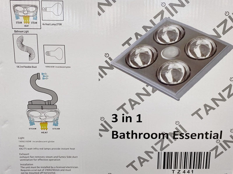 Tanzini Bathroom Heater Fan Light 3 IN 1 (4 Lamps) (Free shipping DOES NOT apply) - Galaxy Lighting NZ